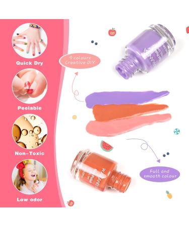 wakaniya Kids Nail Polish Set for Girls 9 Rainbow Colors Non Toxic Low Odor Water Base Nail Polish With Stickers Quick Drying Peel off Nail Varnish Kit for Kids Toddlers 3+ 9 Color Set - Buy Online on GoSupps.com