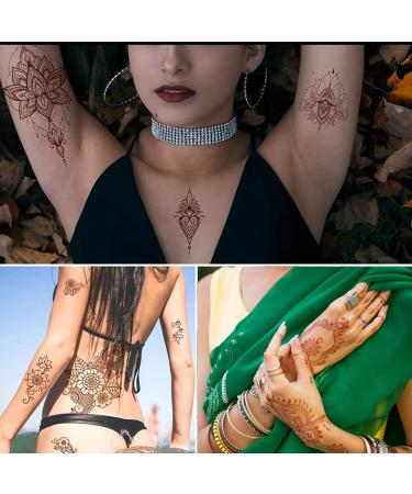 Henna Temporary Tattoos - Brown Waterproof Tattoo Stickers for Women - Ideal for Wedding, Parties & Festivals - 6 Sheets - Buy Online on GoSupps.com