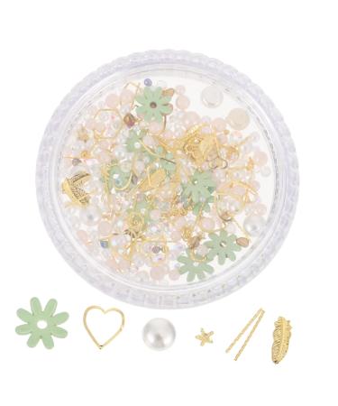 Housoutil 1 Box Nail Art Accessories Nail Decoration Manicure Studs Embellishment Nail Art Decorations Artificiales Para Trendy Decor Nail Stickers DIY Nail Supplies Alloy Japanese 6.5X6.5X1cm Green