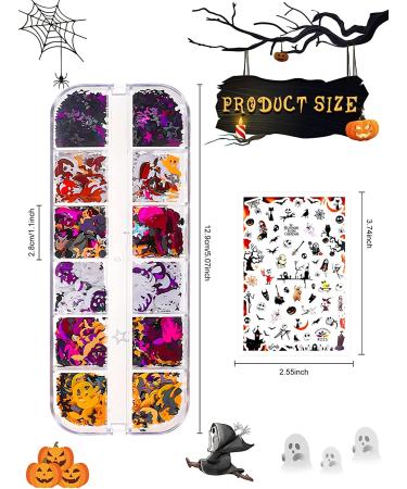 Halloween Nail Art Glitter Stickers Decoration Kit - 3 Boxes Holographic Sequins & Acrylic Decals for DIY Halloween Nails - Buy Online on GoSupps.com