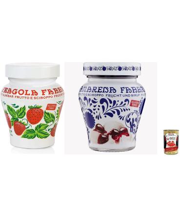 Italian Gourmet E.R. Fabbri Pack of 6 Opaline Strawberries - 230g - Strawberries in Syrup + Gourmet Italian Polpa