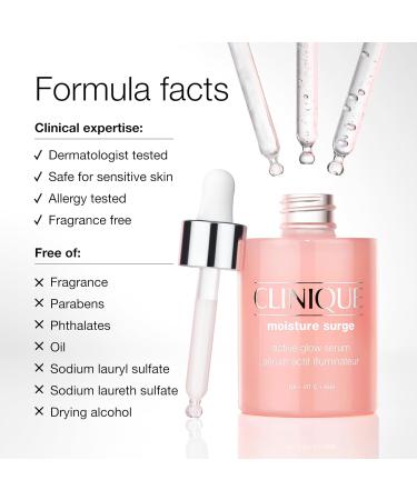 Clinique Moisture Surge Active Glow Serum with Lactic Acid Hyaluronic Acid + Vitamin C | Hydrating Lightweight + Oil Free 1 Fl Oz (Pack of 1) - Buy Online on GoSupps.com