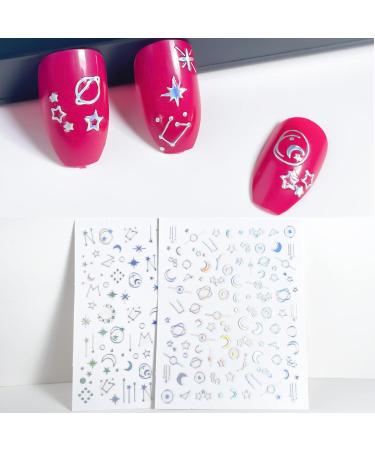 Silver Moon Star Nail Art Decal Stickers - Pack of 6 | Self-Adhesive Nail Designs for Women and Girls - Nail Decoration and Fingernail Decor - Buy Online on GoSupps.com