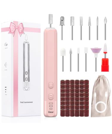 Professional Electric Nail Drill Kit Portable Cordless Nail File Set for Acrylic Gel Nails Manicure and Polishing with 100Pcs Sanding Bands1 Pink