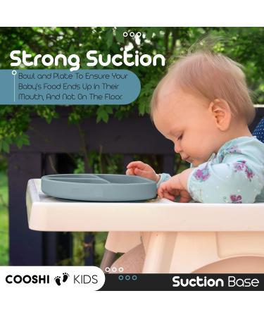 Cooshi Kids Baby Self Feeding Tableware Set - Suction Plate, Bowl, Sippy Cup, Bib, Placemat, Cutlery Set - 9 Piece Blue Set for Easy Weaning - Buy Online on GoSupps.com