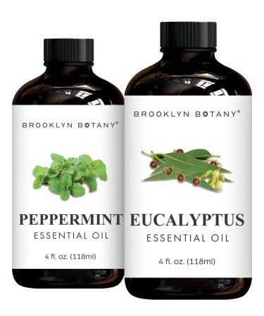 Brooklyn Botany Peppermint & Eucalyptus Essential Oils 4 Fl Oz (Pack of 2) 100% Pure & Natural Premium Grade Aromatherapy Oils Sinus Relief Blend