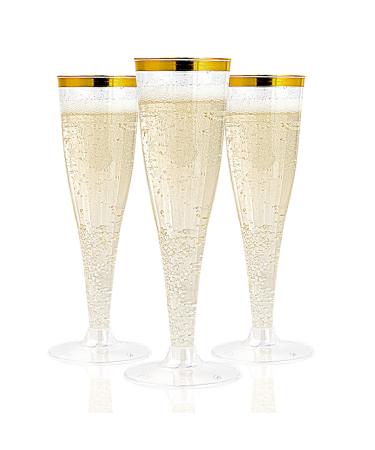 JOLLY CHEF 36 Plastic Champagne Flutes 4.5 Oz Gold Rim Clear Plastic Toasting Glasses Disposable Wedding Party Plastic Champagne Glasses Perfect for Wedding, Thanksgiving Day, Christmas 4.5-Gold Rim-36
