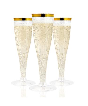 JOLLY CHEF 36 Plastic Champagne Flutes 4.5 Oz Gold Rim Clear Plastic Toasting Glasses Disposable Wedding Party Plastic Champagne Glasses Perfect for Wedding, Thanksgiving Day, Christmas 4.5-Gold Rim-36 - Buy Online on GoSupps.com