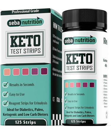 Seba Nutrition - Keto Urine Test Strips - 125 Urinalysis Test Sticks (5 X 25 Aluminum Sachets in a Bottle) - Design for Ketogenic and Low Carb Diets - Best for Accurate Meter Measurement of Ketones
