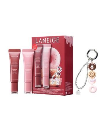 LANEIGE Glaze Craze Donut Delight Lip Serum Duo | Laneige Hydrating Tinted Lip Serums & Donut Keychain | K-Beauty Set for Glossy Plump Lips