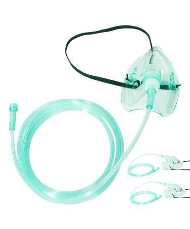 Standard Oxygen Mask with 6.6' Tubing and Adjustable Elastic Strap - 2 Packs - Size L
