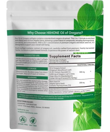 HIIHONE Oil of Oregano Softgels - Oil of Oregano with Black Seed Oil Formulated with Carvacrol 165mg & Thymoquinone 240 Softgels (2 Packs) - 120 Days Supply - Buy Online on GoSupps.com