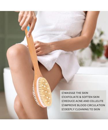 Wonderwin Double-Sided Wooden Body Brush - Exfoliating Back Scrubber with Soft and Stiff Bristles for Shower - Dry and Wet Brushing - Blue Non-Slip Handle - Buy Online on GoSupps.com