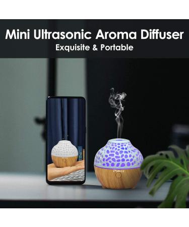 Pinci 60ml Portable Mini Essential Oil Diffuser with 7 LED Light Colors - Cool Mist Vaporizer for Home, Office, and Travel - Waterless Auto Shut-Off - White+Light Wood Design - Buy Online on GoSupps.com