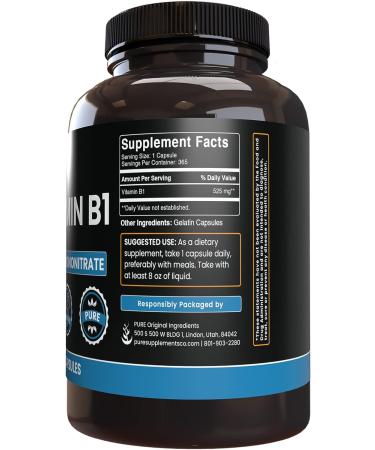 365 Capsules of Pure Vitamin B1 (Thiamine Mononitrate) - No Fillers, Lab Verified - 365 Count - Buy Online on GoSupps.com