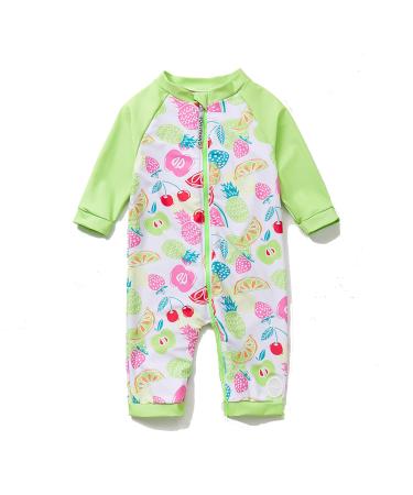 BONVERANO Baby Girls Swimsuit Toddler Bathing Suit Full-Length Zipper One Piece Swimwear with UPF 50+ Sun Protection Fruit 18-24 Months