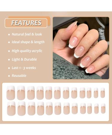 French False Nails 48Pcs Short Medium Fake Nails - Nude Full Cover Nail Tips in 12 Sizes - Jelly Glue & Manicure Stick - Women Girls Nail Decor - Buy Online on GoSupps.com