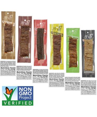 Primal Spirit Vegan Jerky Most Popular Flavors Pack - 24-Pack (1 oz) Plant Based Protein - Teriyaki, Hickory Smoked, Texas BBQ, Thai Peanut, Hot & Spicy, Mesquite Lime - Buy Online on GoSupps.com
