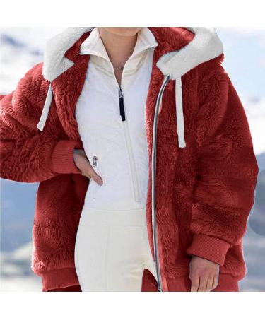 Buy Ronony Women's Plush Teddy Jacket - Cozy Fleece Zip Hoodie for Teen Girls - Stylish Winter Coat in Red - Buy Online on GoSupps.com