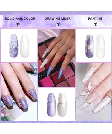 Rechoo Liner Nail Gel Polish-10ML*2 White & Purple Pearl Shimmer Glitter Gel Nail Polish for Fineliner Nail Art French Manicure Nail Polish Shellac Color Gel with thinner Brush E-2-Purple & White - Buy Online on GoSupps.com