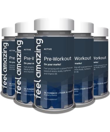 Feel Amazing Pre-Workout Gummies with Caffeine Niacin & B6 Enhanced with Amino Acids Supports Energy & Reduces Fatigue 36 Count (9+ Workout Supply) (1) - Buy Online on GoSupps.com