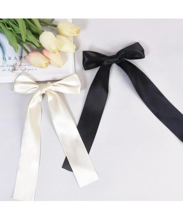 2 Pack Hair Bows for Girls and Women Large Bow Hair Clips Hair Barrette with Long Silky Satin Hair Accessories for Girls Black Beige - Buy Online on GoSupps.com