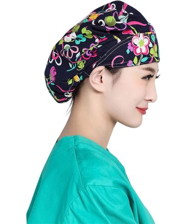 Printed Cotton Bouffant Turban Working Cap | Adjustable Hair Cover Scrub Hat - Buy Online on GoSupps.com