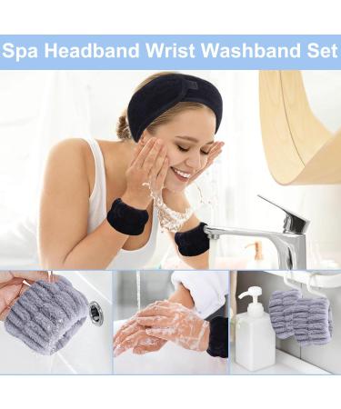 KEYRI 6 Pieces Spa Headband Wrist Washband Set Makeup Headbands for Women Facial Headband Soft Stretch Magic Sticker Skincare Headband for Face Washing Skincare Shower Sports Yoga(Black+Gray) - Buy Online on GoSupps.com