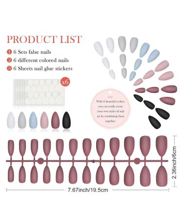 144 Short Matte Press on Almond Stiletto Fake Nails Set with Adhesive Tabs - Deep Color | DIY Nail Art Kit - Buy Online on GoSupps.com