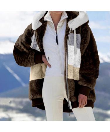 Shop Hanxiulin Women's Fleece Plush Jacket - Warm Fluffy Zipper Hoodie for Outdoor Comfort - Brown - Buy Online on GoSupps.com
