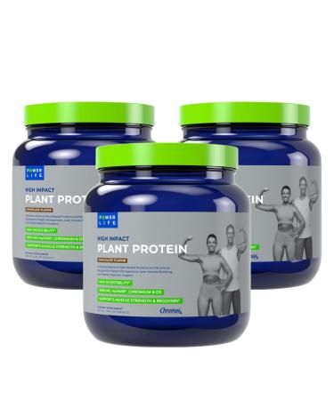 POWERLIFE High Impact Plant Protein Powder with 3000 MG of HMB Plant-Based No Sugar Added Vegan Keto Friendly Non-GMO (Chocolate - New Formula) - 3 Pack