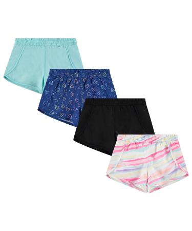 BTween Girls 4-Piece Summer Shorts | Performance Dolphin Shorts | Sports Running Shorts for Kids - Assorted Colors Strpe 4-5