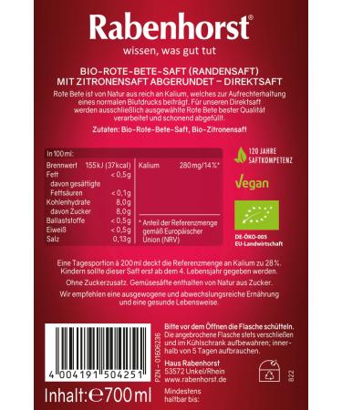 RABENHORST Organic Beetroot Juice Pack of 6 100% Pure Juice with Lemon | Premium Healthy Drink - Buy Online on GoSupps.com