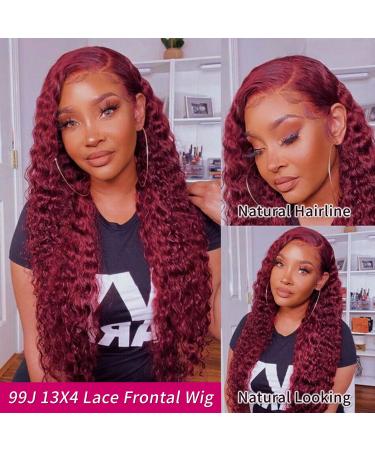 VCkiss Burgundy Deep Wave Lace Front Human Hair Wig 99j 13x4 HD Lace Frontal 160% Density for Black Women - Wet & Wavy Red Curly Hair, Pre-Plucked Brazilian Virgin Hair - Buy Online on GoSupps.com