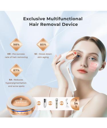 LUBEX 21J Laser Hair Removal Device - 3-in-1 IPL System for Women/Men - 9 Energy Levels - 999,900 Flashes - Perfect Hair Removal for Legs, Bikini, Face - Gold - Buy Online on GoSupps.com
