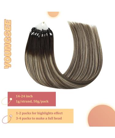Youngsee Real Hair Microring Ombre Extensions 35cm - Dark Brown to Ash Blond Remy Micro Loop Hair | 1g 50g #4/18/4 - Buy Online on GoSupps.com