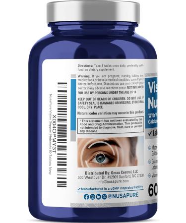 NusaPure Vision Support Nutrients with Vitamin A C E Calcium Zinc Selenium Copper Lutein 60 Tablets Non-GMO Dietary Supplement - Buy Online on GoSupps.com