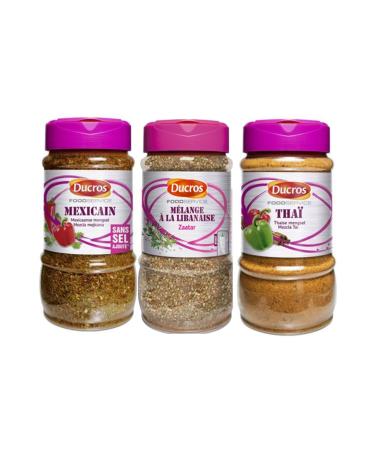 DUCROS World Spices Pack: Mexican Mix (185g) - Lebanese Mix "Zaatar" (180g) - Thai Mix (240g)