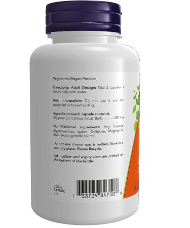 NOW Supplements Slippery Elm 400mg Capsules 100 Count - Buy Online on GoSupps.com