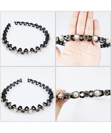 Faux Pearl and Rhinestone Headband Wavy Plastic Hairband Stretchy Beaded Hair Hoops for Women Girls Hair Styling Accessories - Buy Online on GoSupps.com