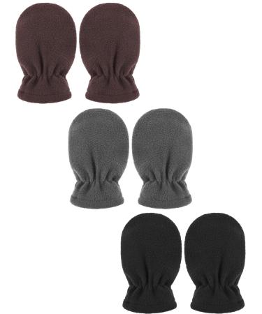 Boyiee 3 Pairs Baby and Toddler Winter Mittens Kids Fleece Warm Mittens for Baby Boy Girl 6-18 Months Black Coffee Grey - Buy Online on GoSupps.com