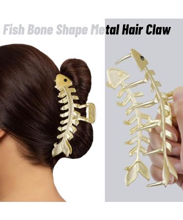 3PCS Fish Bone Shaped Metal Hair Claw Clips Set - Non-Slip Hair Clamps for Women and Girls - French Barrette Style - Gold, Silver, Black - Buy Online on GoSupps.com