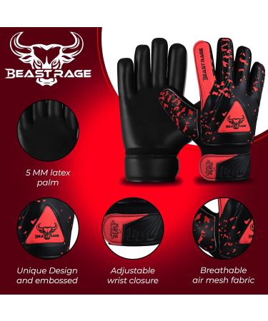 Beast Rage Goalkeeper Gloves for Kids | Youth Football Gloves with Double Wrist Support & Strong Grip | Size 4 (Ages 6-9) - Red - Buy Online on GoSupps.com