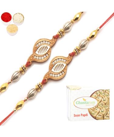 Ghasitaram Gifts Rakhi for Brother Rakhis Online Set of 2 The Sparkle of Wahegurujis Love for My Brother Rakhi with 400 GMS of Soan Papdi