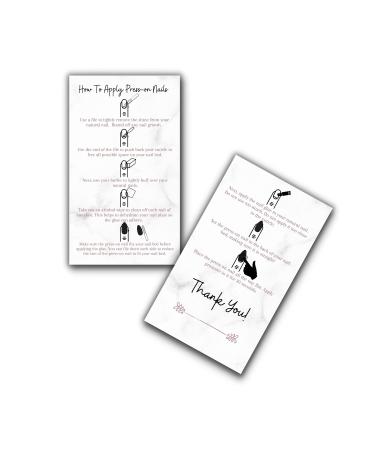 Press-On Nail Application Instructions Cards | 50 Pack | 2x3.5 inch Business Card Size | DIY Press-On Nail Kit | Marble with Rosey Gold Design