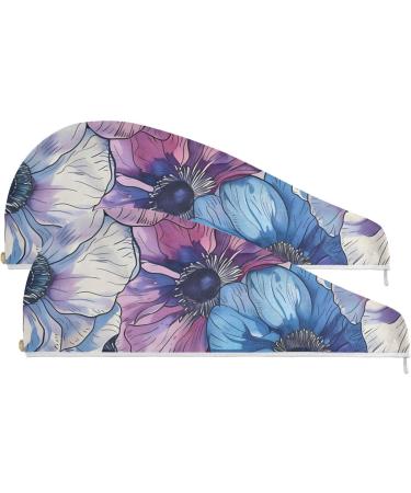 Exotic Anemone Flower Hair Towel 2 Pack | Super Absorbent Quick-Dry Hair Turbans for Women & Girls - Buy Online on GoSupps.com