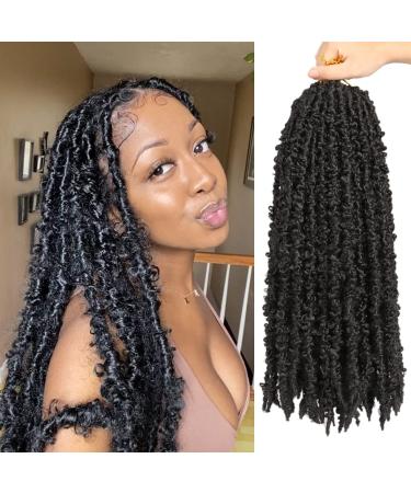 ZRQ Butterfly Locs Crochet Hair 18 Inch 6 Packs Pre Looped Distressed Locs Butterfly Locs Crochet Braids Most Natural Hair Extension for Black Women (18 Inch 1B) 18 Inch (Pack of 6) 1B Butterfly Locs Hair