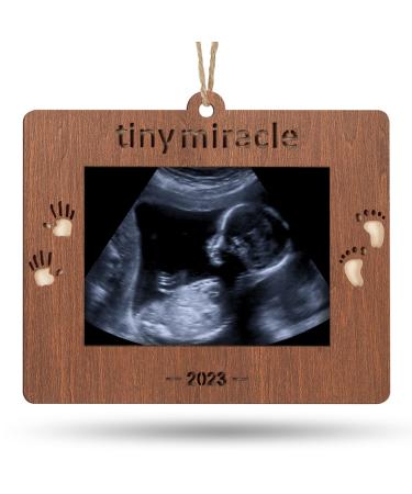 Creawoo 2023 Tiny Miracle Christmas Ornament Sonogram Picture Frame Baby's First Christmas Baby Gift Ultrasound Photo Frame Tiny Miracle Keepsake for Expecting Parents and Grandparents