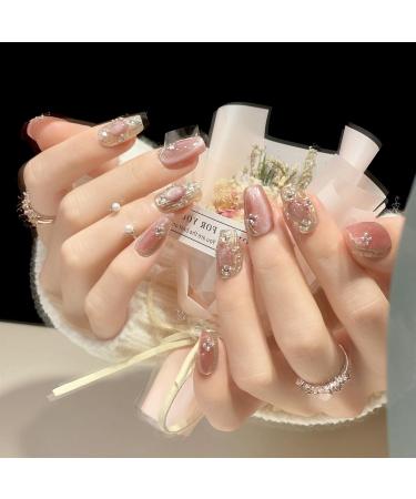 Handmade Wearing Nail Panel Pink Sparkling White Nail Beauty(XS) - Buy Online on GoSupps.com