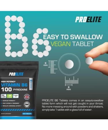 Vitamin B6 100mg - 60 Vegan Tablets 7000% Nrv Dose High Strength B6 Vitamins Contributes to Healthy Metabolism Reduction of Tiredness Normal Immune & Nervous System Function PROELITE - Buy Online on GoSupps.com